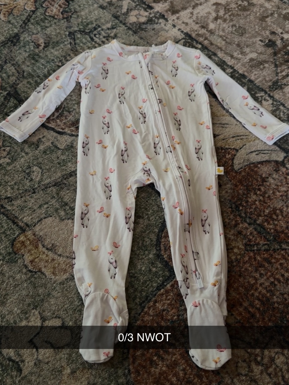 Posh Peanut Cream Footed Pajama with Lamb & Butterfly Print